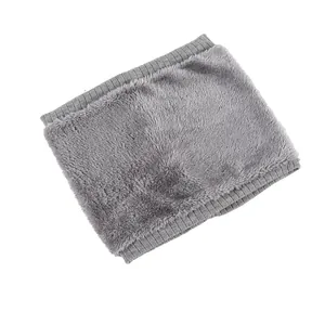 Detailed view of the dark grey plush thermal neck warmer with soft fleece and ribbed edges