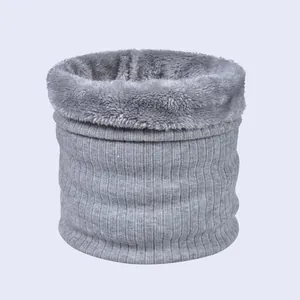 Unisex Winter Ribbed Knit Neck Warmer Thick Plush Lined Snood For Men Women Windproof Warm Outdoor Cycling Scarf