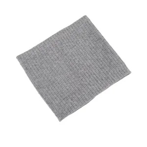 Detailed view of the gray ribbed knit winter neck warmer fabric texture and thick material