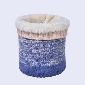 Winter thermal double-layer knitted neck warmer with purple gradient and fleece lining