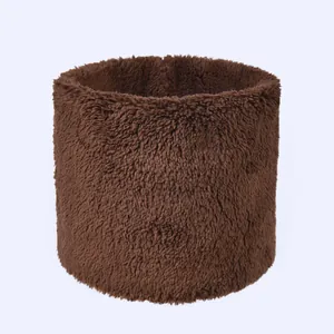 Front view of dark brown double-layer plush neck warmer made of soft thermal fleece