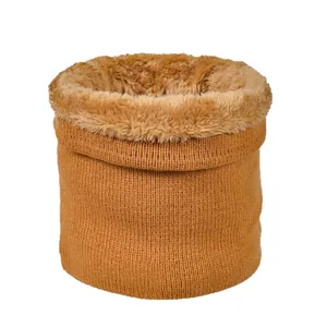 Winter thermal knit neck gaiter in ginger yellow with thick plush fleece lining
