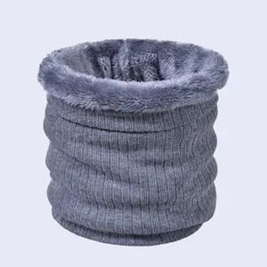 Unisex dark grey thermal knit neck warmer with thickened fleece lining for winter