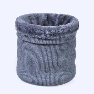 Thick grey knitted neck warmer with soft fleece lining for winter thermal protection