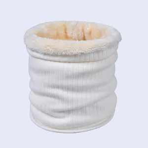 Winter thermal fleece lined white knit neck warmer gaiter for men and women