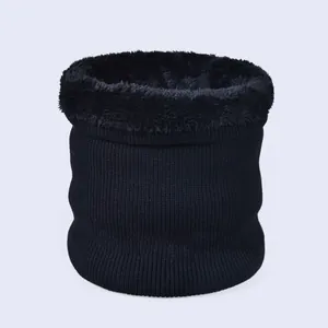Winter thermal black knitted neck gaiter with thick plush lining for women