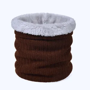 Χειμερινό πλεκτό περιλαίμιο με επένδυση fleece διπλής στρώσης σε καφέ και γκρι