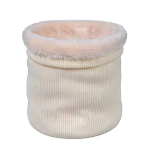 Thick knit neck warmer with soft fleece lining in creamy white and pale pink