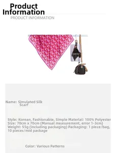 Tableau détaillé du foulard en satin 70x70cm en polyester avec imprimé de coeurs