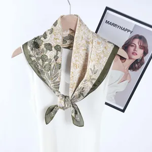 Women's Fashion Satin Square Scarf Elegant Rose Floral Bird Print Satin Head Scarf Neck Scarf Vintage Silk Like Accessory
