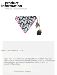 Detail of 70x70cm floral polyester silk scarf with elegant white flowers on black background