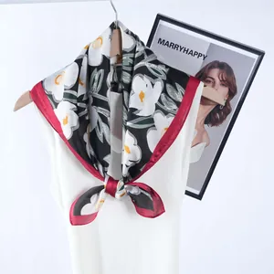 Women Floral Print Satin Scarf Large Square Silk Like Shawl Sun Protection Headscarf Fashion Neck Scarf Hair Wrap Scarf