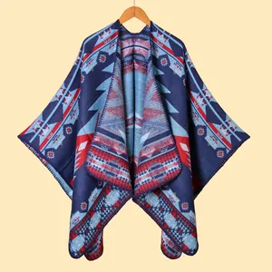 Poncho Scialle in Maglia a Motivo Etnico Geometrico Bohemien Donna Avvolgente Caldo Effetto Cachemire in Acrilico Poliestere Mantella