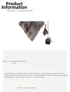 Detail view of 70x70cm leopard print polyester satin scarf with vintage pattern bag