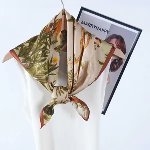 Carré de Soie Satin Mode Femme Imprimé Animal Jungle Tropicale Petit Foulard Bandeau Cheveux Polyvalent Élégant Décoratif