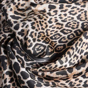 Chic leopard print satin square scarf with silky texture and animal pattern for women