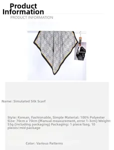 Dettagli della sciarpa geometrica effetto seta 70x70cm con specifiche materiali