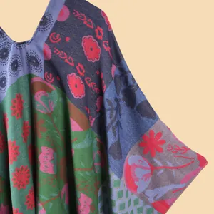 Bohemian floral patchwork shawl cape for women featuring vibrant multi-color patterns