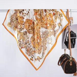 Foulard Carré en Satin Imprimé Papillon Floral Mode Bandeau Femmes Protection Solaire Élégant Écharpe de Cou