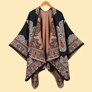 Bohemian Paisley Ethnic Pattern Poncho Shawl For Women Men Warm Thickened Jacquard Woven Imitation Cashmere Cape For Travel Photography Daily Winter Scarf