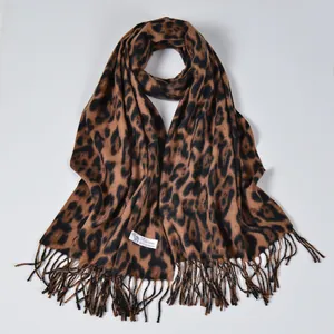Women's Vintage Leopard Print Scarf Soft Cashmere Like Acrylic Warm Winter Shawl With Tassels Animal Pattern Fashion Wrap