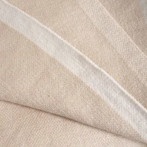 Detail shot of the thick knitted fabric texture showing soft cream striped patterns