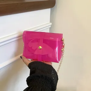 Sac Bandoulière Transparent en Gelée pour Femmes PVC Transparent Enveloppe Mini Sac à Épaule Avec Chaîne Dorée Mode Été Petit Sac à Main Carré