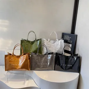 Minimalist large capacity tote bag with glossy finish in five colors for women