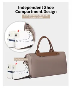Travel duffel bag featuring a dedicated side shoe compartment for organized storage