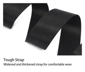 Detail of wide black nylon shoulder strap featuring reinforced high-toughness weaving
