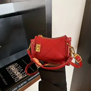 Minimalist PU Leather Rhombic Quilted Mini Crossbody Bag For Women Kids Gold Metal Lock Small Square Handbag Chain Strap