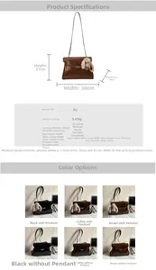 Detailed size chart for retro PU shoulder bag with 30cm width and 21cm height specifications