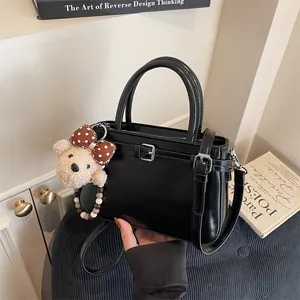 Borsa a Spalla da Donna in Pelle PU alla Moda Borsa Quadrata Piccola di Nicchia Borsa a Mano Crossbody Con Tracolla Rimovibile Ciondolo Orsetto a Pois