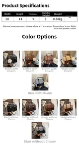 Detailed size chart for retro crossbody bag showing dimensions 18x14x9cm and PU material