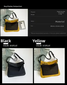 Detail view of techwear canvas crossbody bag with dimensions 30x32x4cm and mesh pocket