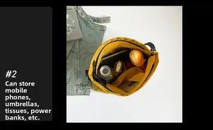 Internal view showing compartments of yellow canvas crossbody bag for daily essentials
