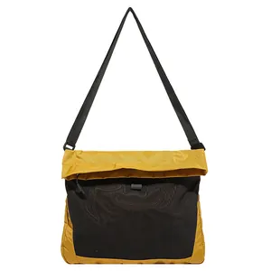 Trend yellow and black techwear canvas crossbody bag with adjustable wide shoulder strap