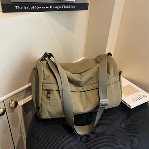 Women Large Capacity Nylon Crossbody Bag Casual Multi Pocket Washed Cloth Shoulder Bag Lightweight Daily Travel Satchel