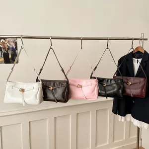 Large retro faux leather shoulder bags in five colors with metal D-ring buckle