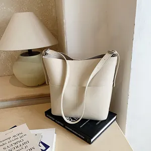 Damen Große Kapazität Eimertasche Minimalistisch Litschi-Textur PU Leder Schultertasche Mit Passender Tasche Mode Tote Bag