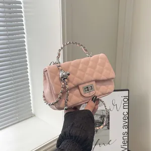 Elegant Women Quilted Diamond Chain Shoulder Bag PU Leather Crossbody Bag Square Lock Flap Handbag For Daily Work Travel