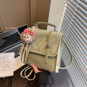 Retro PU Leather Handbag For Women Casual Square Backpack Convertible Shoulder Bag With Metal Buckle Versatile Daily Use