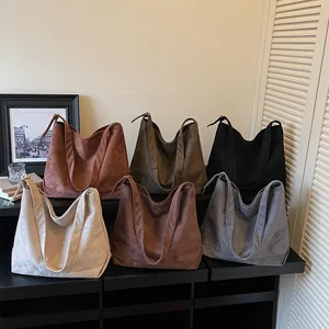 Minimalist large capacity faux suede tote bags in multiple colors with shoulder straps