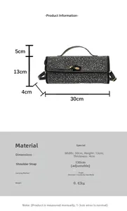 Détails du sac de soirée à strass avec dimensions précises de 30cm de largeur
