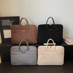 Waterdichte suède laptoptassen in bruin, zwart, grijs en beige met ritsen