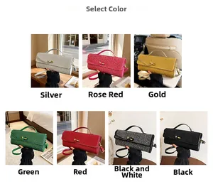 Détails des sacs carrés en strass en six couleurs avec boucles en nœud métallique
