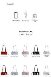 Detailed grid showing bag colors and capacity for phone, umbrella and makeup kit