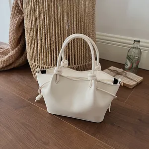 Women's Retro Knotted Handle PU Leather Handbag Elegant Drawstring Tote Bag Versatile Single Shoulder Crossbody Bag