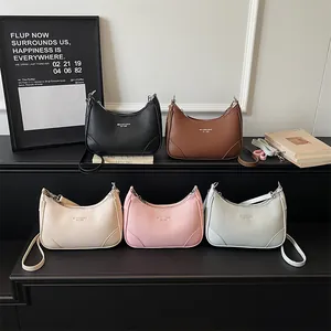 French style half-moon tote bag in five colors made of lychee texture synthetic leather