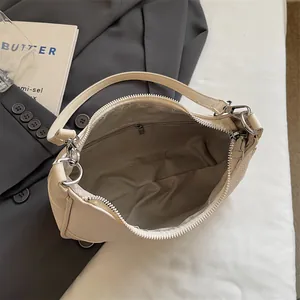 French style creamy white large capacity tote bag with pebbled leather texture